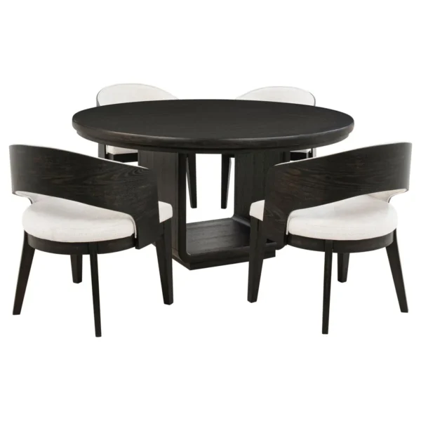 Leandro 5-piece Round Dining Table Set Burnished Black - COA-115390-S5A