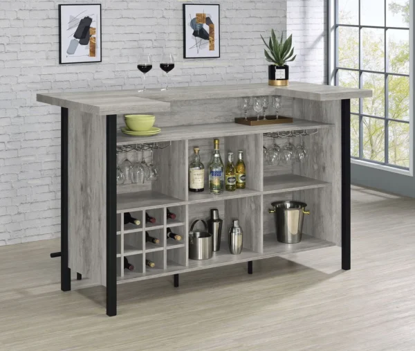 Bellemore Freestanding Home Bar Wine Cabinet Grey Driftwood - COA-182105