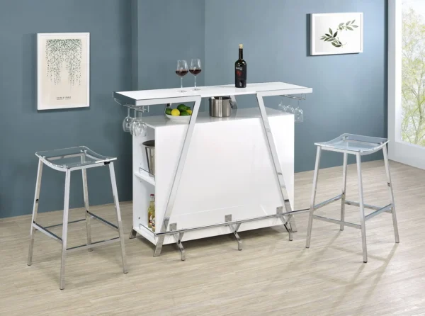 Araceli Freestanding LED Home Bar Cabinet White High Gloss - COA-182355