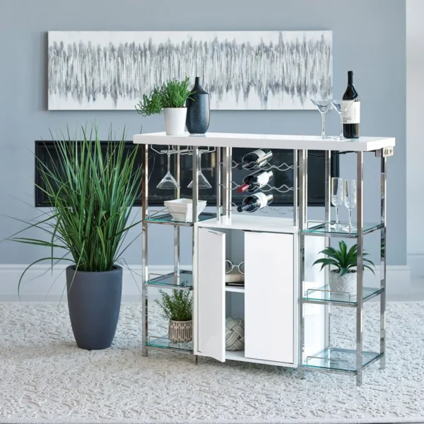 Gallimore 2-door Bar Cabinet Wine Storage White High Gloss - COA-182757