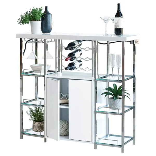 Gallimore 2-door Bar Cabinet Wine Storage White High Gloss - COA-182757