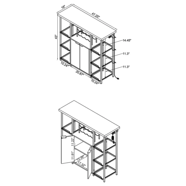 Gallimore 2-door Bar Cabinet Wine Storage White High Gloss - COA-182757