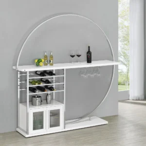 Risley 2-door Circular LED Wine Cabinet White High Gloss - COA-182798
