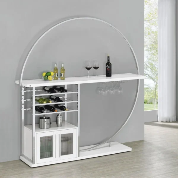 Risley 2-door Circular LED Wine Cabinet White High Gloss - COA-182798