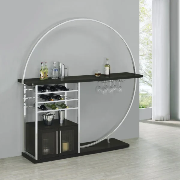 Risley 2-door Circular LED Wine Cabinet Dark Charcoal - COA-182799