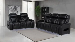 Zuma 2-piece Faux Leather Dual Power LED Sofa Set Black - COA-603251PP-S2