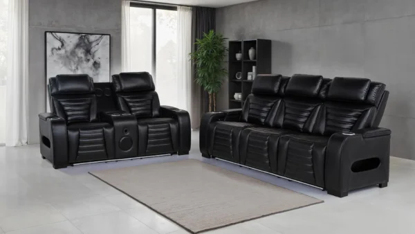 603251PP-S2_01-7047488 Zuma 2-piece Faux Leather Dual Power LED Sofa Set Black - COA-603251PP-S2