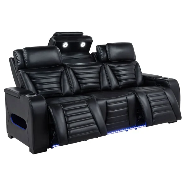 603251PP-S2_06-7047489 Zuma 2-piece Faux Leather Dual Power LED Sofa Set Black - COA-603251PP-S2