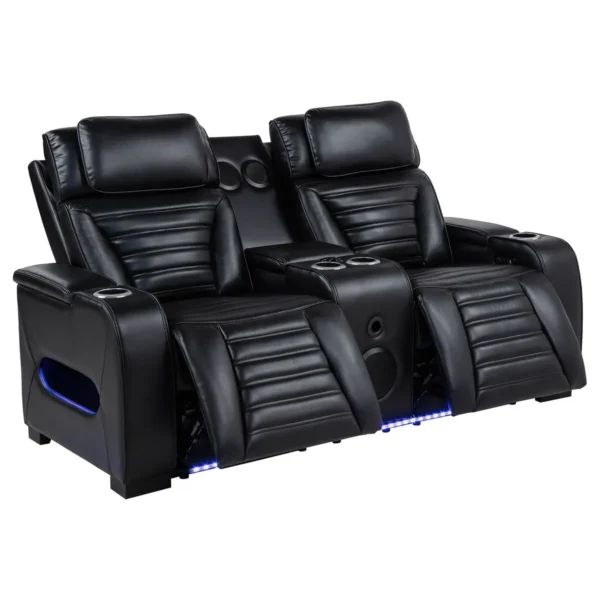 603251PP-S2_10-7047489 Zuma 2-piece Faux Leather Dual Power LED Sofa Set Black - COA-603251PP-S2