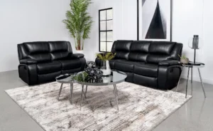 Camila 2-piece Upholstered Reclining Sofa Set Black - COA-610244-S2