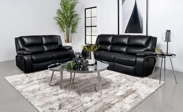 Camila 2-piece Upholstered Reclining Sofa Set Black - COA-610244-S2