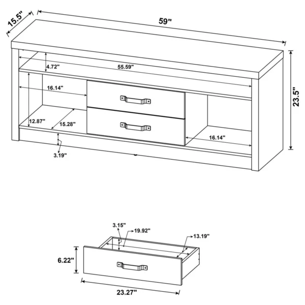 Burke 2-drawer Engineered Wood 59-inch TV Stand Grey Driftwood - COA-701024