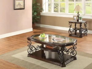 Laney 2-piece Glass Top Coffee and End Table Set Dark Merlot - COA-702448-S2