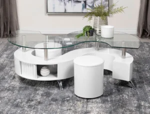 Buckley 3-piece Coffee Table and Stools Set White High Gloss - COA-703400