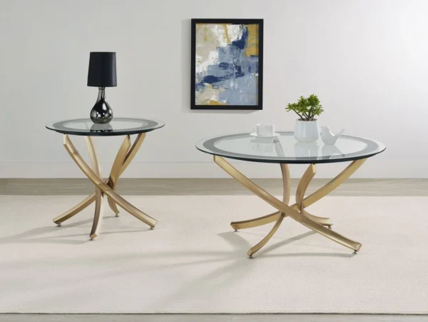 Brooke 2-piece Round Coffee and End Table Set Rose Brass - COA-707888-S2