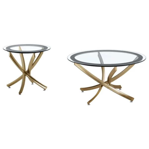 Brooke 2-piece Round Coffee and End Table Set Rose Brass - COA-707888-S2