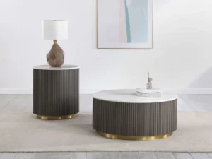 Jason 2-piece Round White Marble Coffee Table Set Charcoal - COA-710418-S2