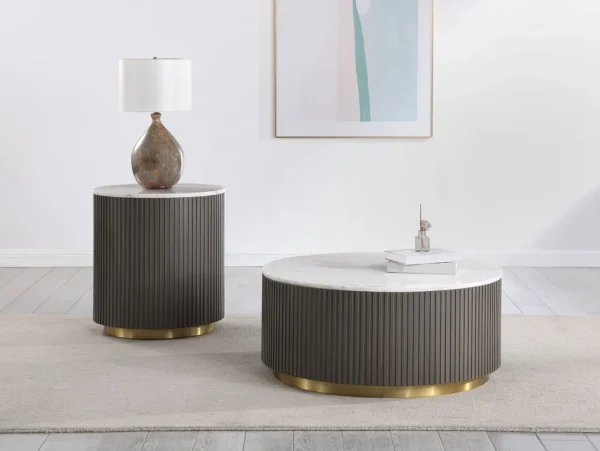 Jason 2-piece Round White Marble Coffee Table Set Charcoal - COA-710418-S2