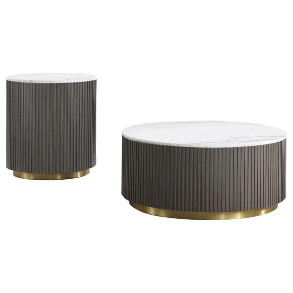 Jason 2-piece Round White Marble Coffee Table Set Charcoal - COA-710418-S2