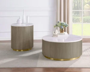 Jason 2-piece Round White Marble Coffee Table Set Greige - COA-711418-S2