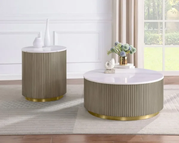 Jason 2-piece Round White Marble Coffee Table Set Greige - COA-711418-S2