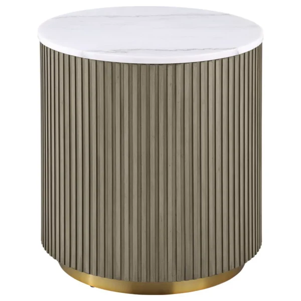 Jason 2-piece Round White Marble Coffee Table Set Greige - COA-711418-S2