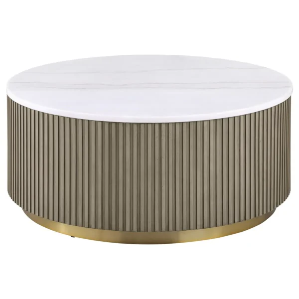 Jason 2-piece Round White Marble Coffee Table Set Greige - COA-711418-S2
