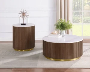Jason 2-piece Round White Marble Coffee Table Set Honey Brown - COA-712418-S2