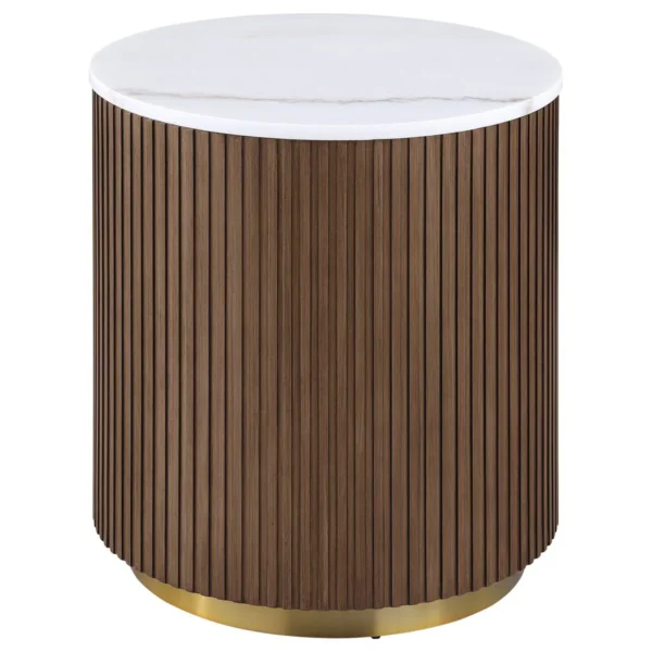 Jason 2-piece Round White Marble Coffee Table Set Honey Brown - COA-712418-S2