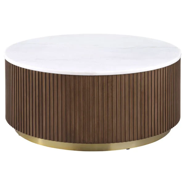 Jason 2-piece Round White Marble Coffee Table Set Honey Brown - COA-712418-S2