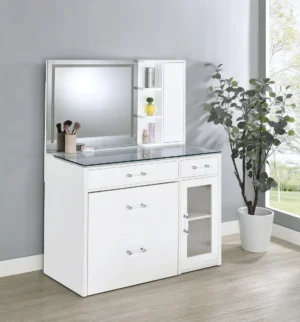 Flora 2-drawer Vanity Set with LED Mirror White High Gloss - COA-930218