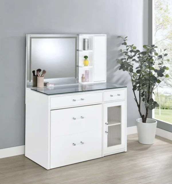Flora 2-drawer Vanity Set with LED Mirror White High Gloss - COA-930218