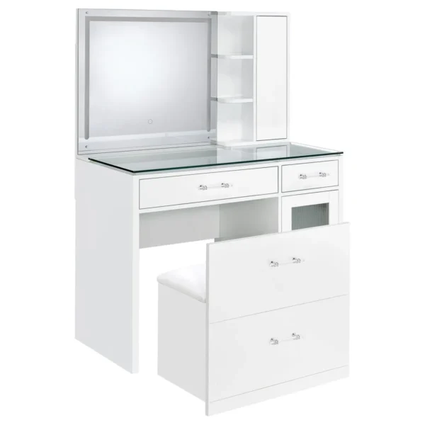 Flora 2-drawer Vanity Set with LED Mirror White High Gloss - COA-930218