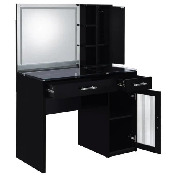 Flora 2-drawer Vanity Set with LED Mirror Black High Gloss - COA-930219