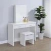 Bunbury Makeup Vanity Table Set Storage Mirror and Stool White - COA-930280