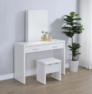 Bunbury Makeup Vanity Table Set Storage Mirror and Stool White - COA-930280