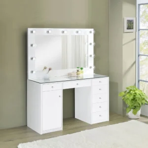 Acena 7-drawer Vanity Set with Lighting White High Gloss - COA-931143