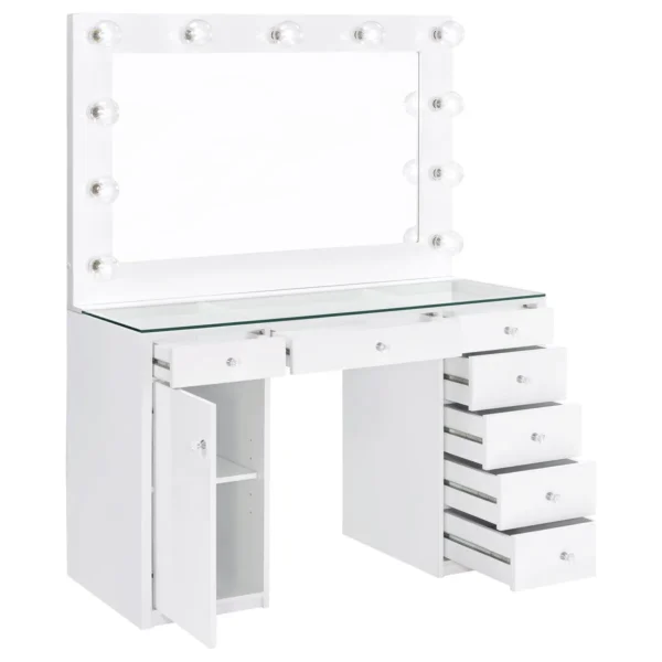 Acena 7-drawer Vanity Set with Lighting White High Gloss - COA-931143