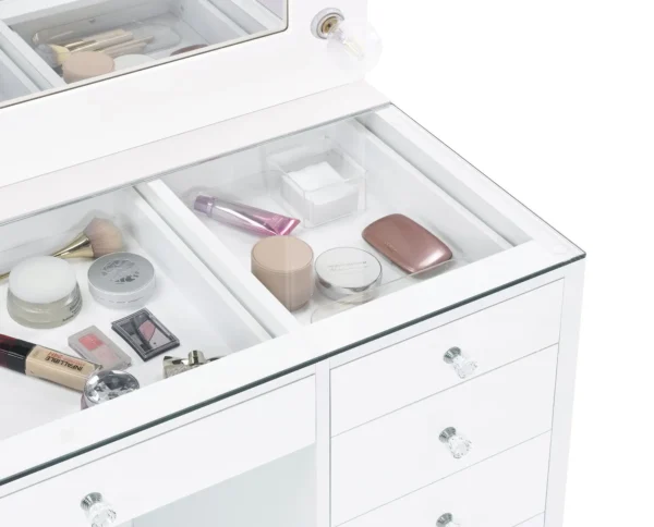 Acena 7-drawer Vanity Set with Lighting White High Gloss - COA-931143