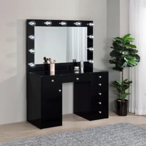 Acena 7-drawer Vanity Set with Lighting Black High Gloss - COA-931144