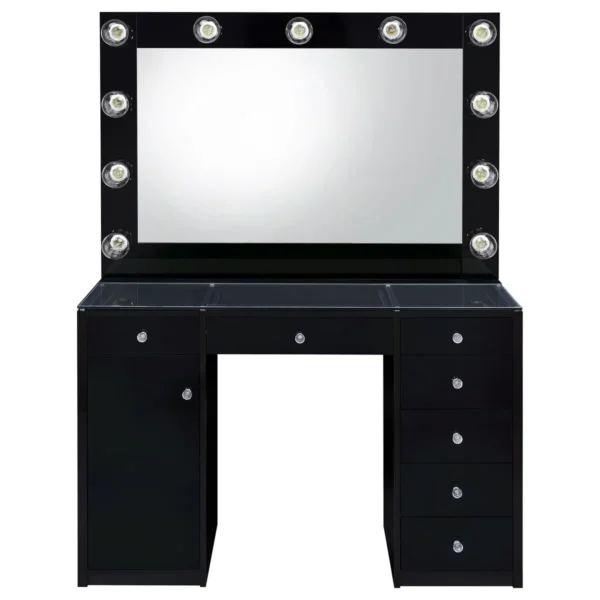 Acena 7-drawer Vanity Set with Lighting Black High Gloss - COA-931144