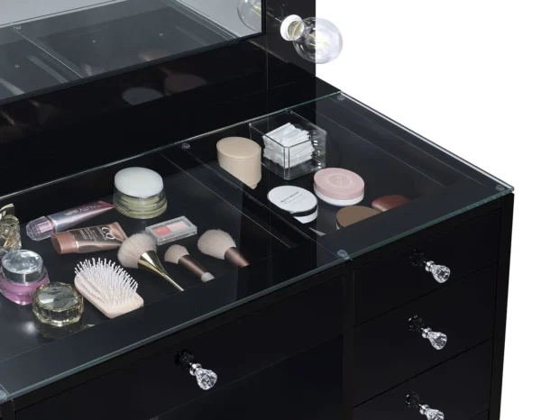 Acena 7-drawer Vanity Set with Lighting Black High Gloss - COA-931144