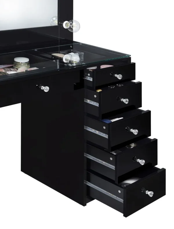 Acena 7-drawer Vanity Set with Lighting Black High Gloss - COA-931144