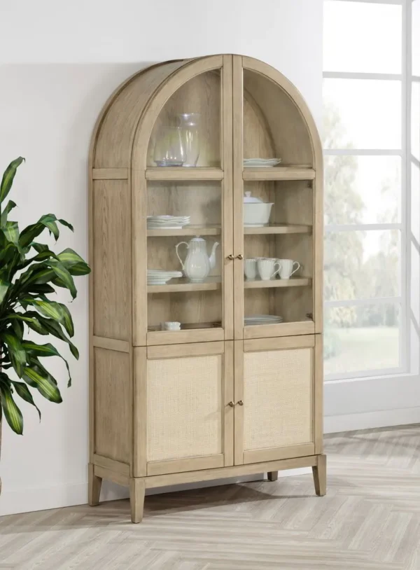 Kailani 4-Door Cane Dining Vitrine Display Cabinet Beige Oak - COA-109386