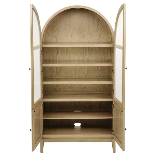Kailani 4-Door Cane Dining Vitrine Display Cabinet Beige Oak - COA-109386