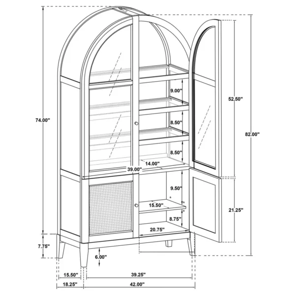 Kailani 4-Door Cane Dining Vitrine Display Cabinet Beige Oak - COA-109386