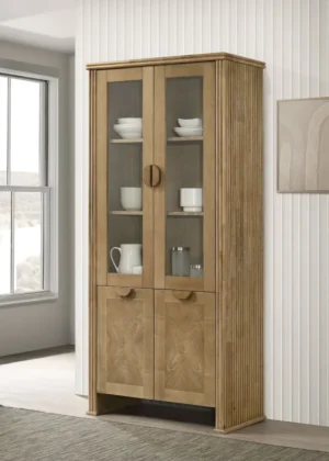 Adina 77-inch Tall Display Cabinet Distressed Light Brown - COA-193616
