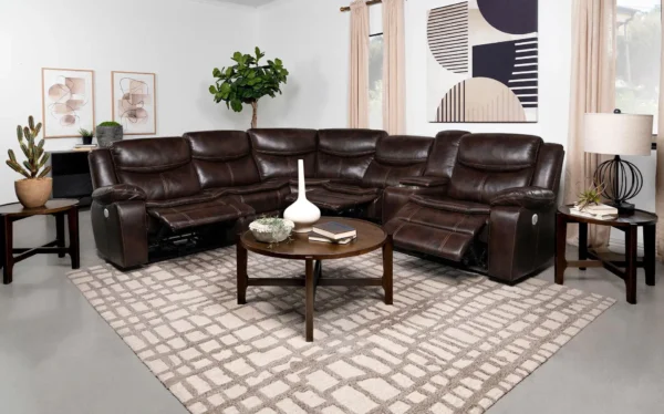 Sycamore Upholstered Power Reclining Sectional Sofa Brown - COA-610190P