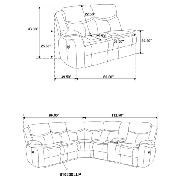 Sycamore Upholstered Power Reclining Sectional Sofa Grey - COA-610200P