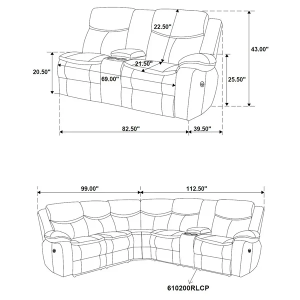 Sycamore Upholstered Power Reclining Sectional Sofa Grey - COA-610200P